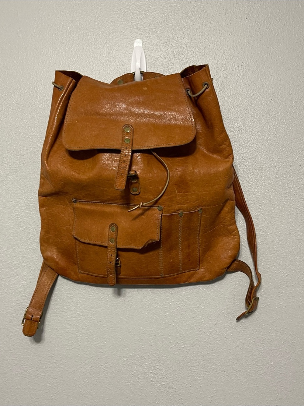Vintage Handmade Leather Backpack Purse Bag Brown Western Womens